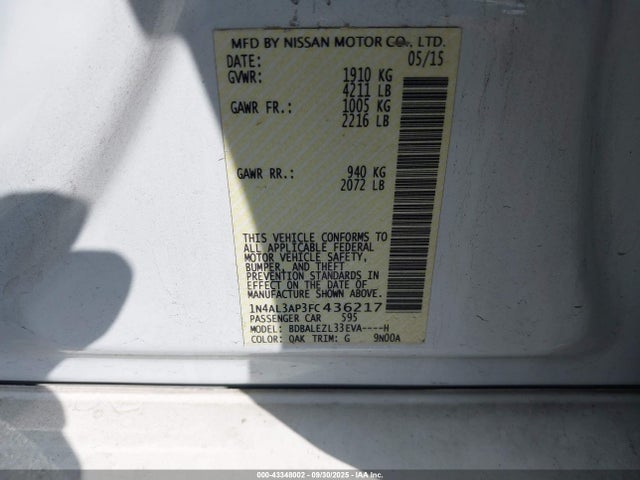 Nissan Altima 2.5 S 2015 1N4AL3AP3FC436217 Image 9