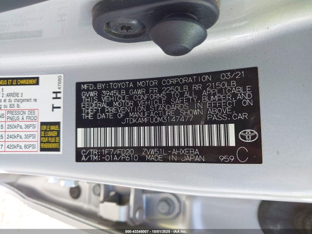 Toyota 2zr-fxe,1nm 2021 JTDKAMFU0M3147477 Image 9