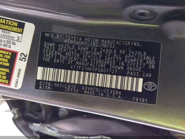 4T1F31AK5PU607727 Toyota Camry Xle Hybrid