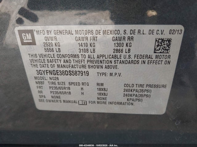 2013 CADILLAC SRX 3GYFNGE38DS587919 Photo 8