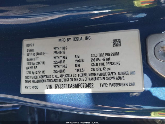 2021 TESLA MODEL 3 5YJ3E1EA6MF073452 Photo 8