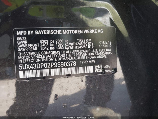2023 Bmw X3 Sdrive30i მანქანა იყიდება აუქციონზე, vin: 5UX43DP02P9S90378, აუქციონის ნომერი: 43348071