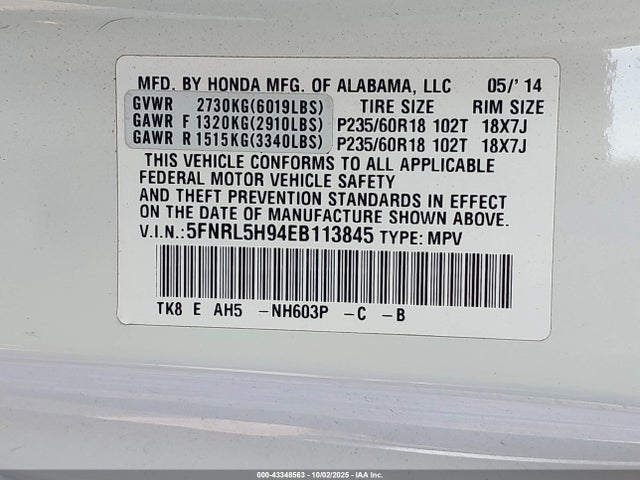 Honda j35z8 2014 5FNRL5H94EB113845 Image 9