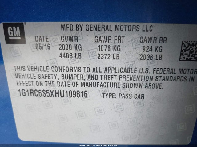 1G1RC6S5XHU109816 Chevrolet l3a - di: direct injectio, vvt: variable valve timing, hybrid, gen 1