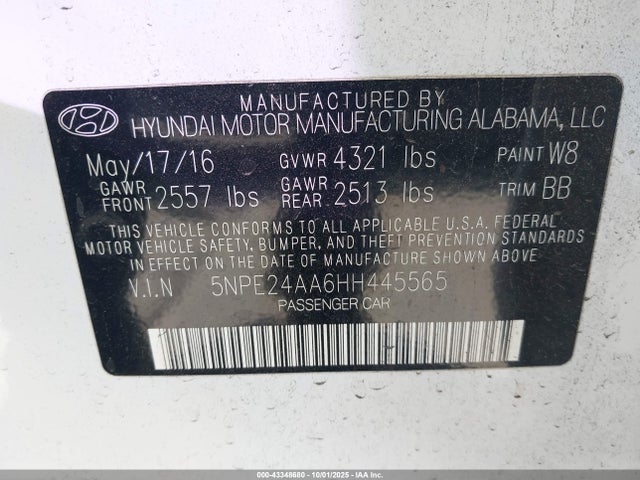 Hyundai 2017 2017 5NPE24AA6HH445565 Image 9