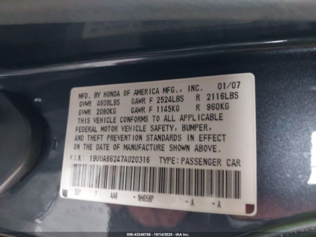 2007 ACURA TL 19UUA66247A020316 Photo 8