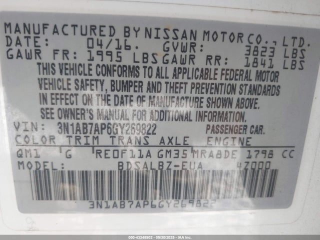 Nissan 2016 2016 3N1AB7AP6GY269822 Image 9