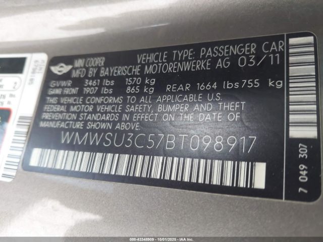 2011 MINI COOPER WMWSU3C57BT098917 Photo 8