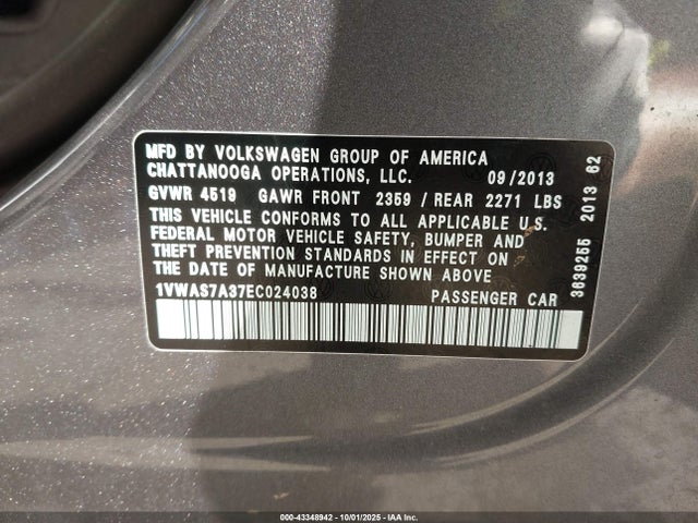 Volkswagen Passat 2014 1VWAS7A37EC024038 Image 9
