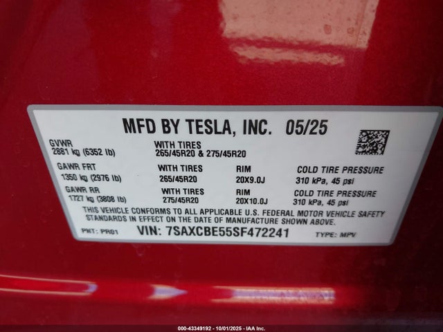 2025 TESLA MODEL X 7SAXCBE55SF472241 Photo 8