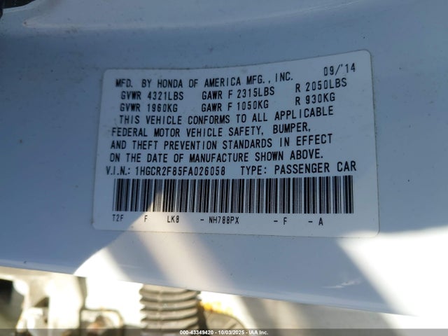 Honda k24w1 2015 1HGCR2F85FA026058 Image 9