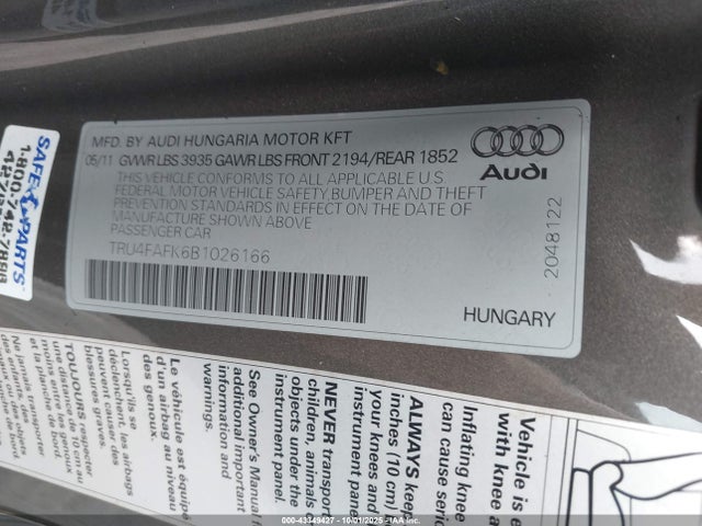 2011 AUDI TT TRU4FAFK6B1026166 Photo 8