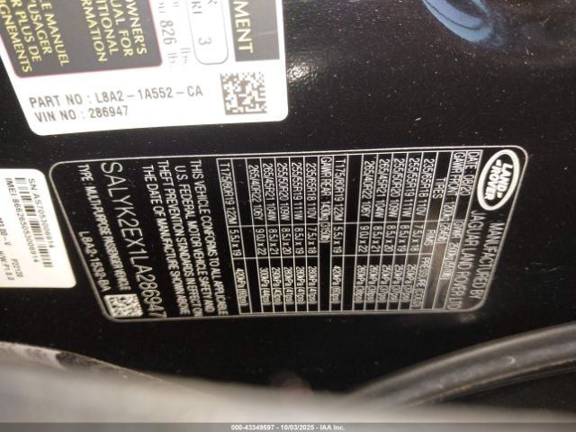 2020 LAND ROVER RANGE ROVER VELAR SALYK2EX1LA286947 Photo 8