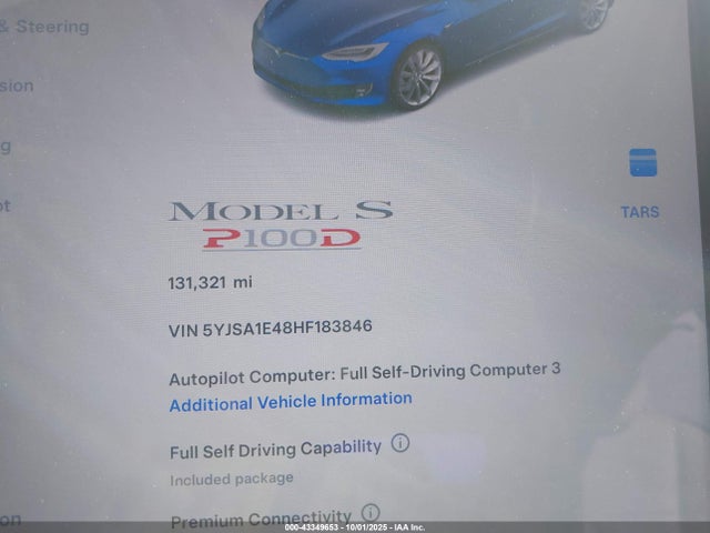 43349653 :رقم المزاد ، 5YJSA1E48HF183846 vin ، 2017 Tesla Model S 100d/60d/75d/90d/p100d مزاد بيع