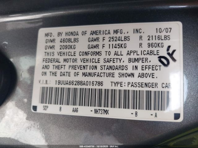 2008 ACURA TL 19UUA66288A016786 Photo 8