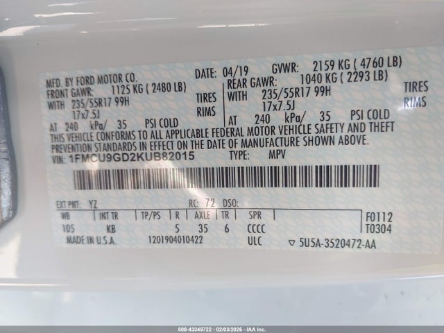 Ford ESCAPE SE 2019 1FMCU9GD2KUB82015 Image 9