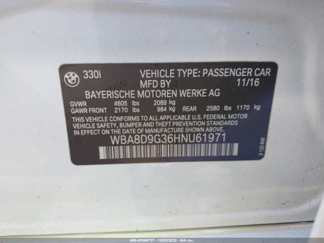 2017 BMW 330I WBA8D9G36HNU61971 Photo 8
