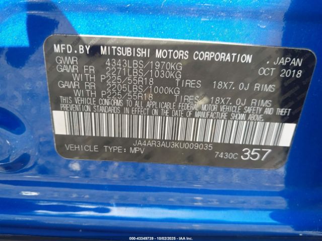 2019 MITSUBISHI OUTLANDER SPORT JA4AR3AU3KU009035 Photo 8