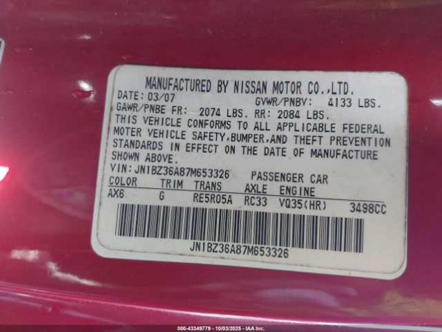 2007 NISSAN 350Z JN1BZ36A87M653326 Photo 8
