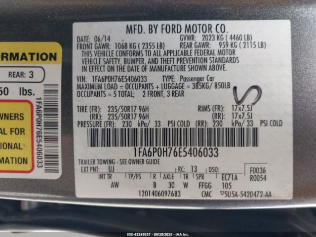 2014 FORD FUSION 1FA6P0H76E5406033 Photo 8