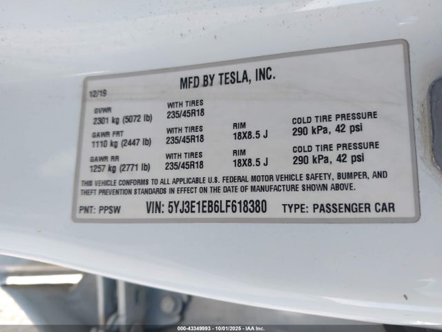 Tesla 2020 2020 5YJ3E1EB6LF618380 Image 9
