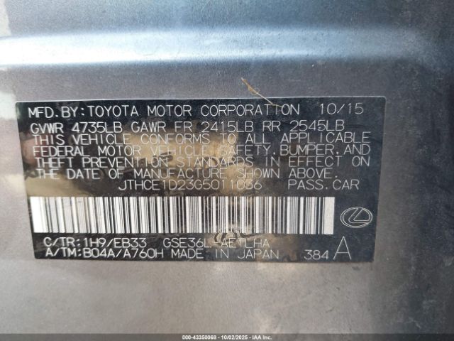 2016 LEXUS IS 350 JTHCE1D23G5011036 Photo 8