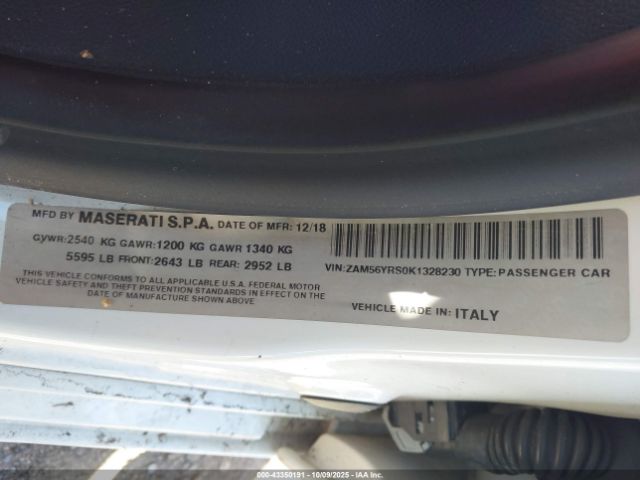2019 MASERATI QUATTROPORTE ZAM56YRS0K1328230 Photo 8