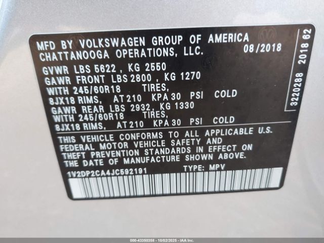 2018 VOLKSWAGEN ATLAS 1V2DP2CA4JC592191 Photo 8