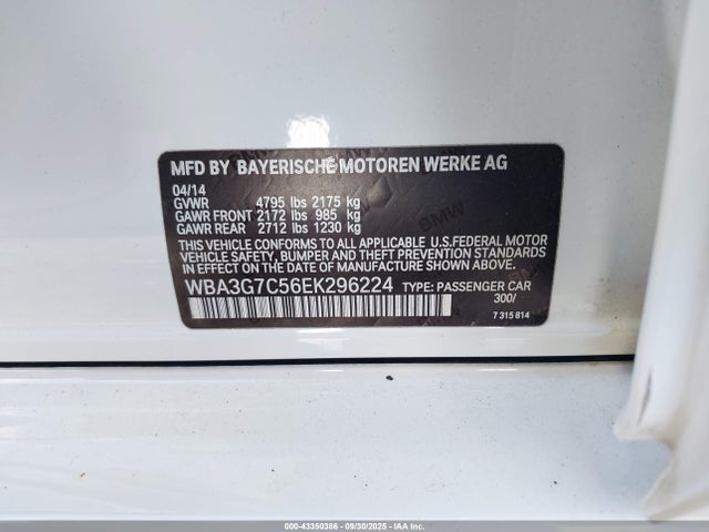 Aukcja sprzedaży 2014 Bmw 328i Xdrive, vin: WBA3G7C56EK296224, numer aukcji: 43350386