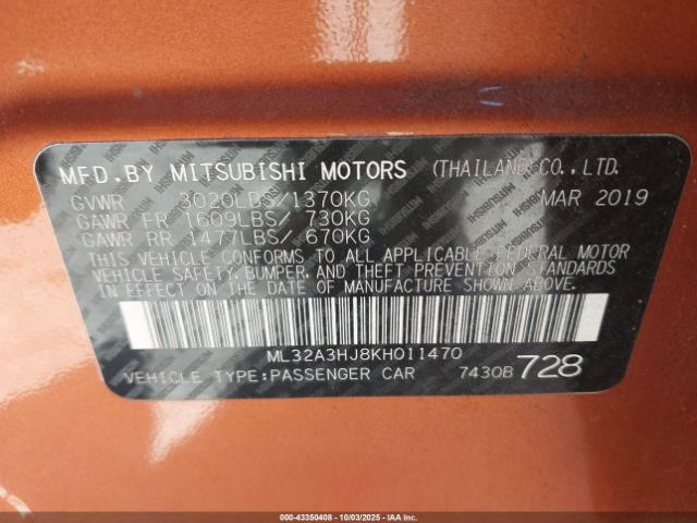 2019 MITSUBISHI MIRAGE ML32A3HJ8KH011470 Photo 8