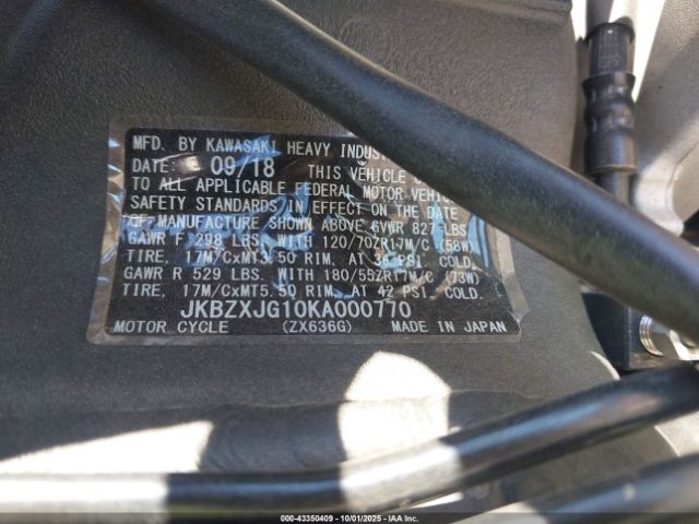 2019 KAWASAKI ZX636 JKBZXJG10KA000770 Photo 9