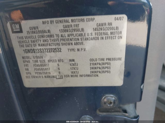 2007 CHEVROLET TRAILBLAZER 1GNDS13S372272532 Photo 8