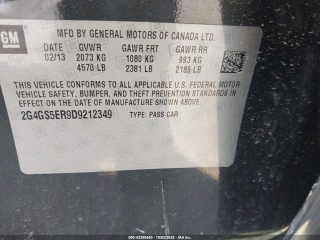 Aukcja sprzedaży 2013 Buick Regal Premium 1, vin: 2G4GS5ER9D9212349, numer aukcji: 43350440