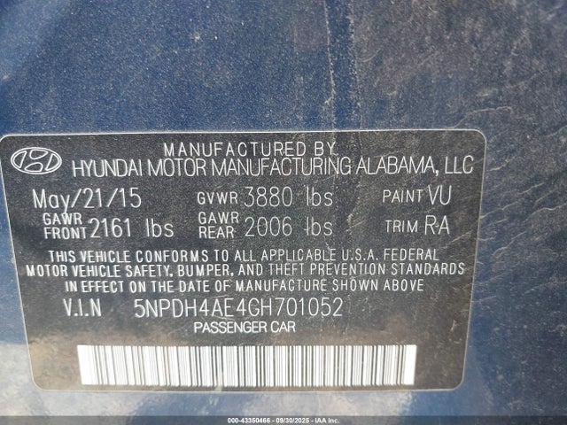 Aukcja sprzedaży 2016 Hyundai Elantra Se, vin: 5NPDH4AE4GH701052, numer aukcji: 43350466