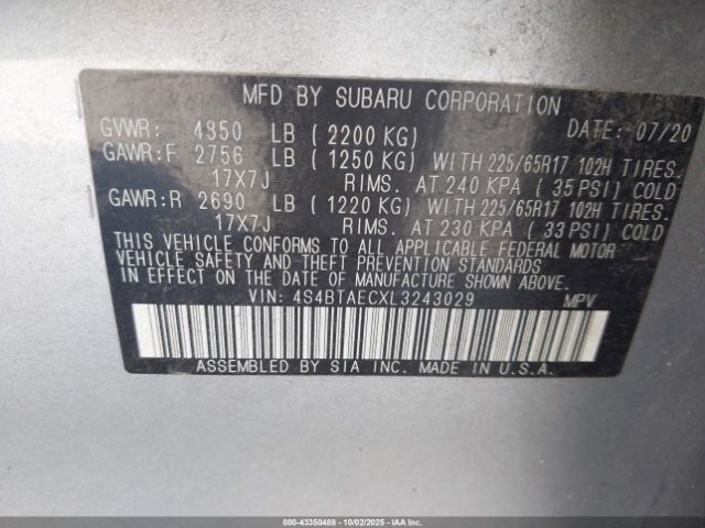 2020 SUBARU OUTBACK 4S4BTAECXL3243029 Photo 8