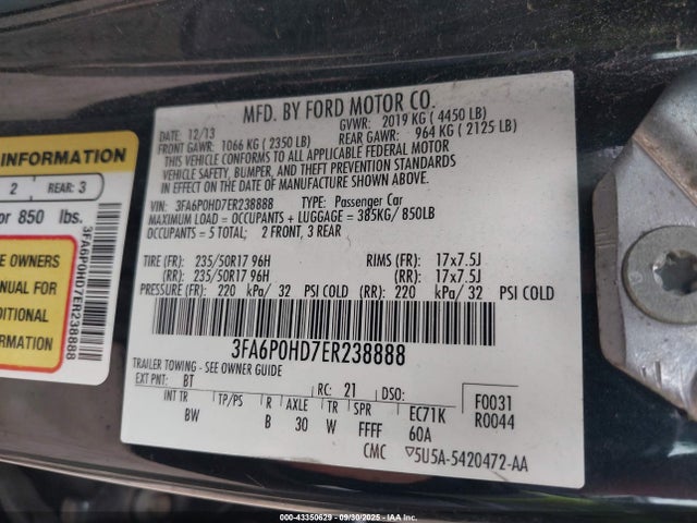 Ford Fusion 2014 3FA6P0HD7ER238888 Image 9
