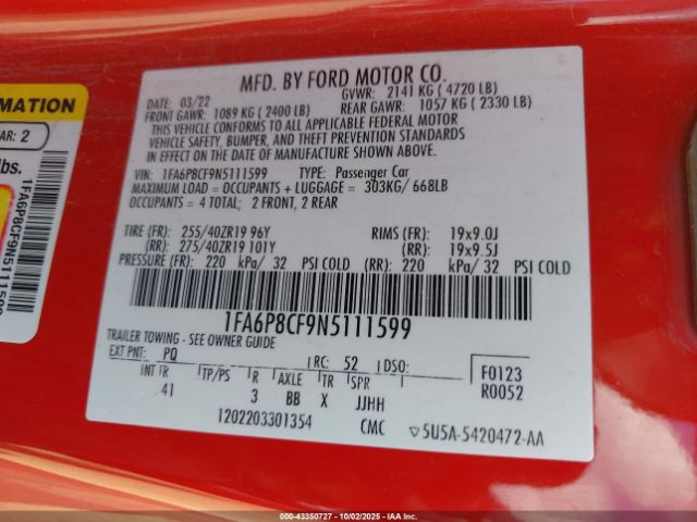 2022 FORD MUSTANG 1FA6P8CF9N5111599 Photo 8