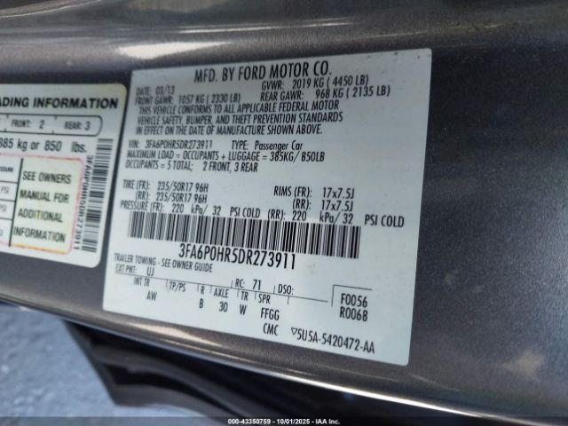 2013 FORD FUSION 3FA6P0HR5DR273911 Photo 8