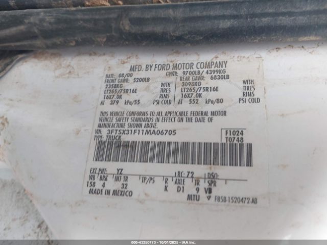 2001 FORD SUPER DUTY F-350 SRW 3FTSX31F11MA06705 Photo 8