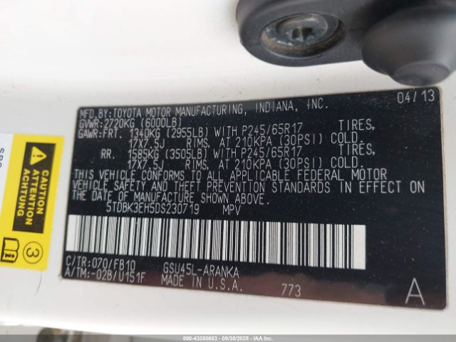 2013 TOYOTA HIGHLANDER 5TDBK3EH5DS230719 Photo 8