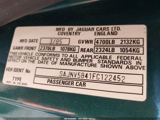 1985 JAGUAR XJS SAJNV5841FC122452 Photo 8