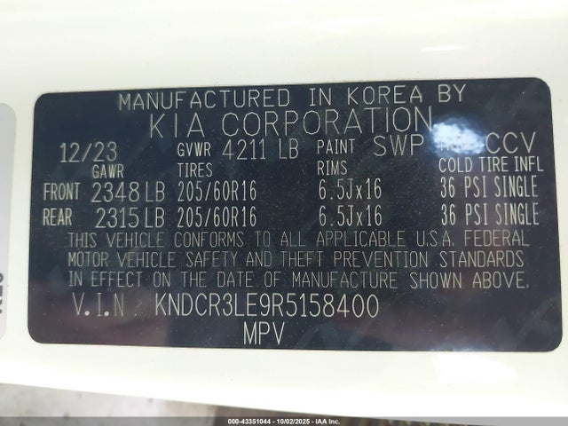 KNDCR3LE9R5158400 KIA gdi kappa pe