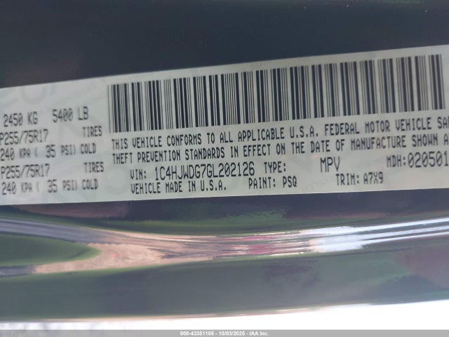 1C4HJWDG7GL202126 Jeep Wrangler