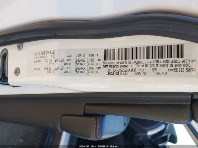 43351254 :رقم المزاد ، 1C4PJMBS5GW143437 vin ، 2016 Jeep Cherokee Trailhawk مزاد بيع