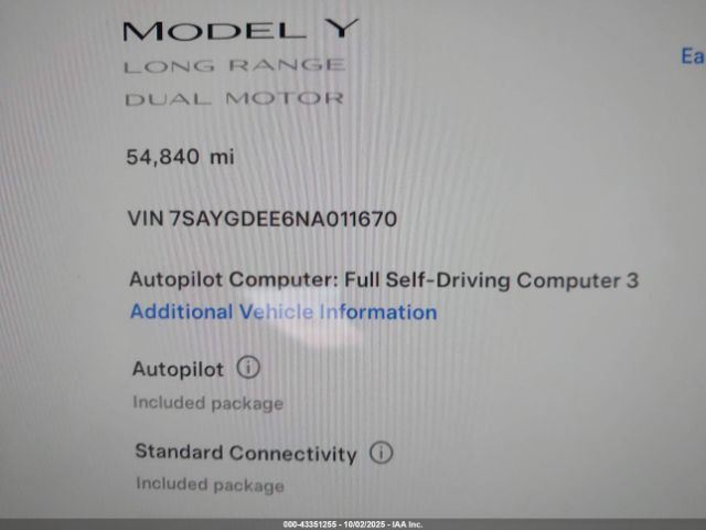 2022 TESLA MODEL Y 7SAYGDEE6NA011670 Photo 6