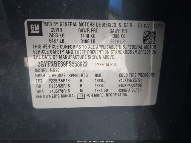 2015 CADILLAC SRX 3GYFNBE39FS558922 Photo 8