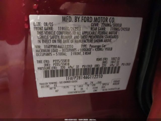 2006 FORD FIVE HUNDRED 1FAFP28146G112210 Photo 8