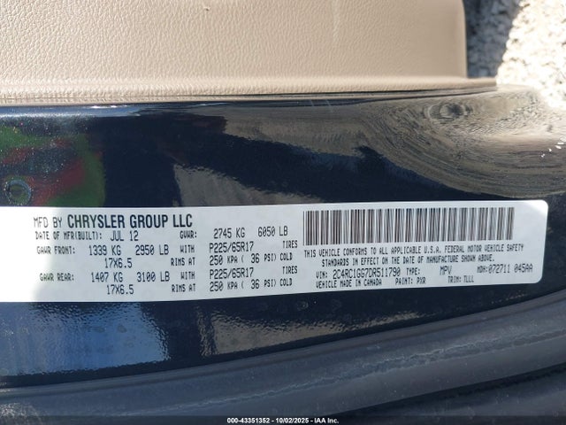 Продажа на аукционе авто 2013 Chrysler Town & Country Limited, vin: 2C4RC1GG7DR511790, номер лота: 43351352