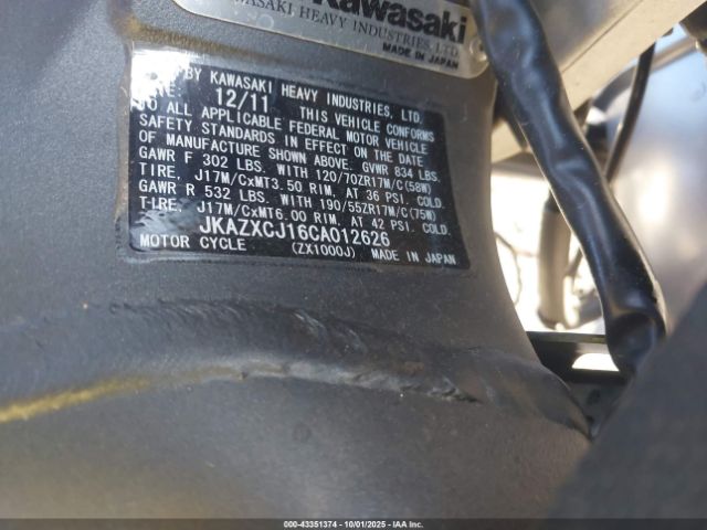 2012 KAWASAKI ZX1000 JKAZXCJ16CA012626 Photo 9