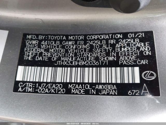 2021 LEXUS UX 200 JTHX3JBH8M2036171 Photo 8